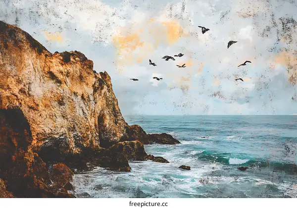 Seagull Flying Over the Cliff