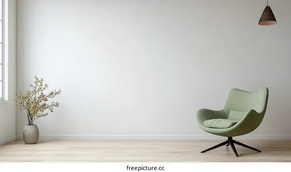 Modern Minimalist Living Room Scene with Green Chair