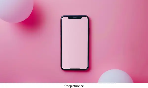 Pink Background with Smartphone and Balloons