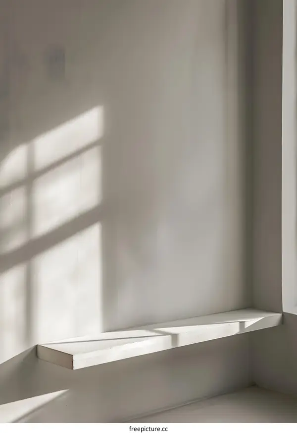Minimalist White Shelf with Window Light Shadow