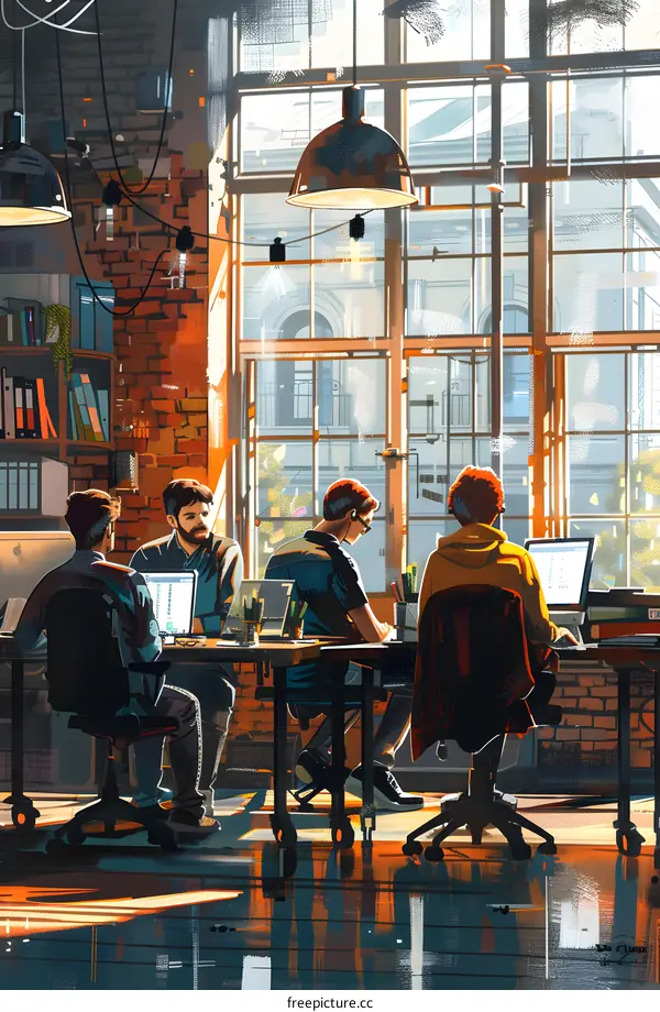 Four people working in an office