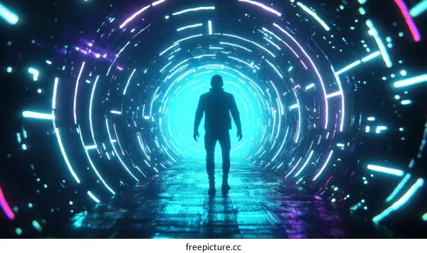 Neon Tunnel Adventure Futuristic Illustration
