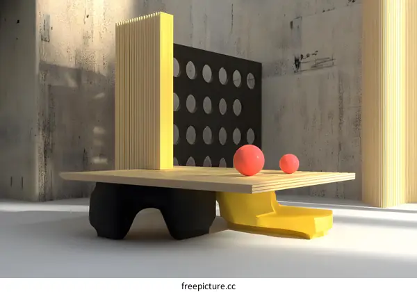 Minimalist 3D Render of a Yellow and Black Geometric Design