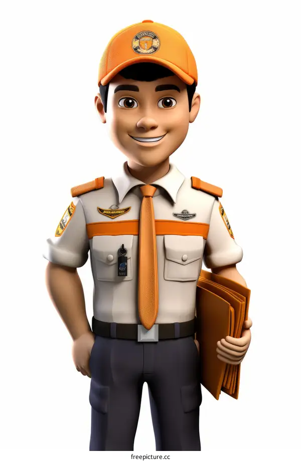 A 3D rendering of an Indonesian airport ground crew
