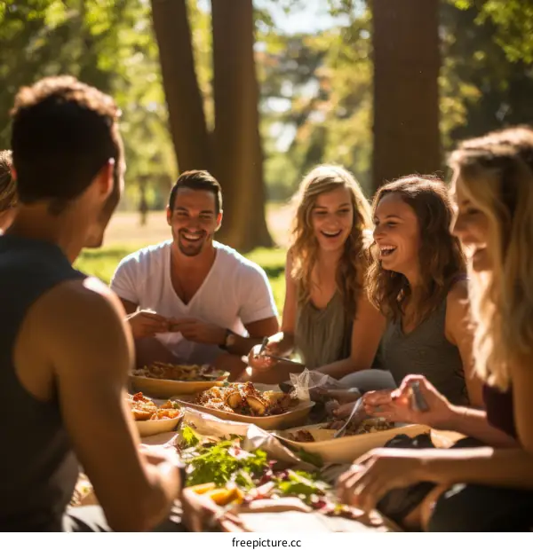 A group of friends are having a picnic in the park