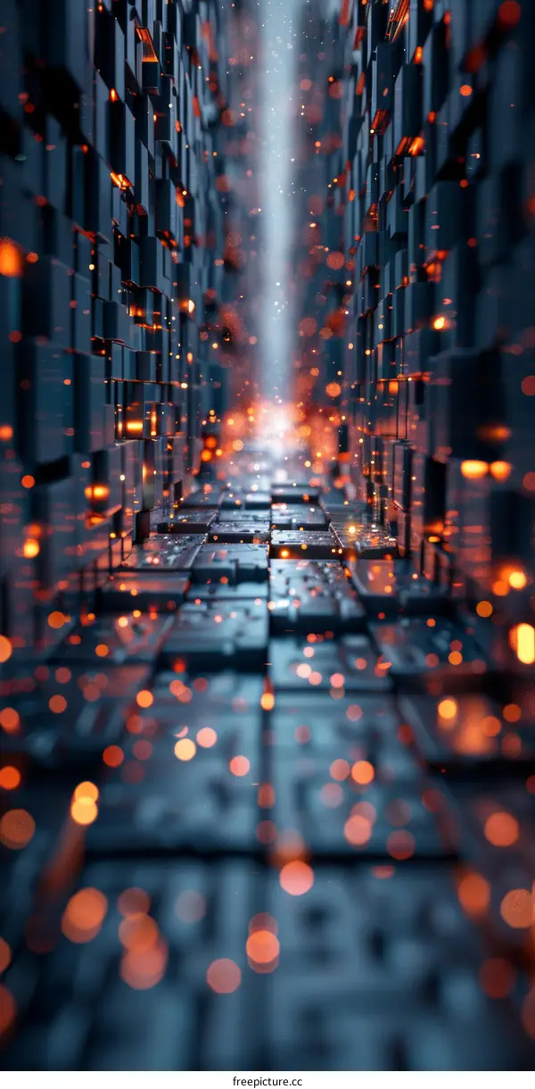 Futuristic Sci-Fi Cityscape with Glowing Lights and Dark Background