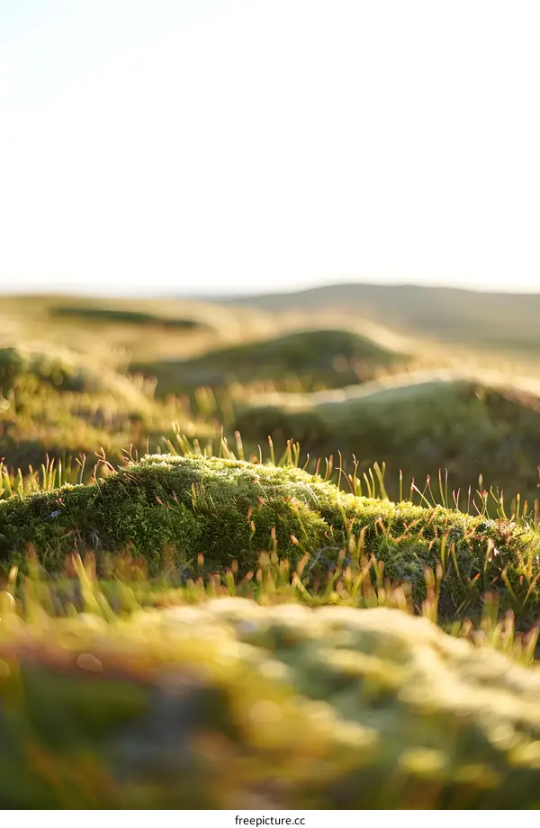 Close Up Of Green Moss In The Sunlight