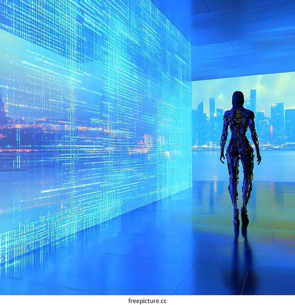 Futuristic Cityscape with Cybernetic Woman