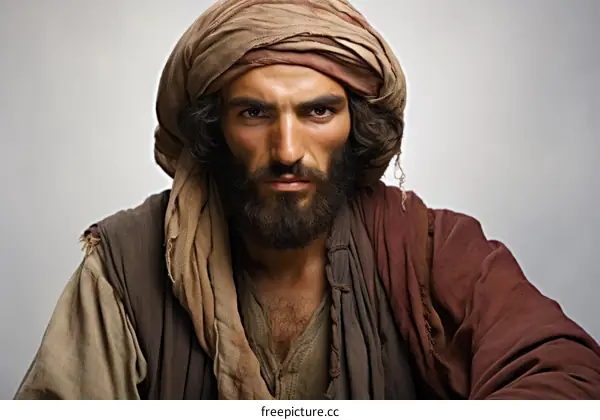 Portrait of a young man wearing a brown turban