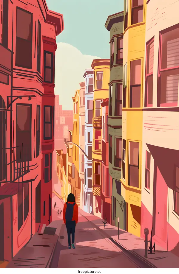 Walking Through Colorful City Street