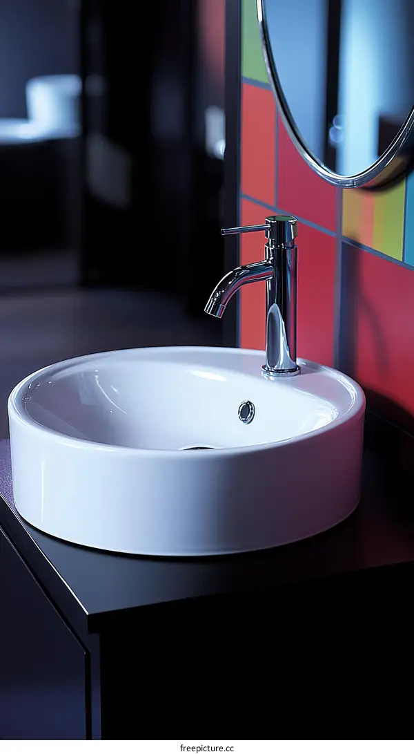Modern Bathroom Sink with Colorful Tiles
