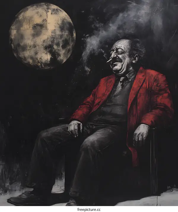 Man Smoking Underneath The Moon
