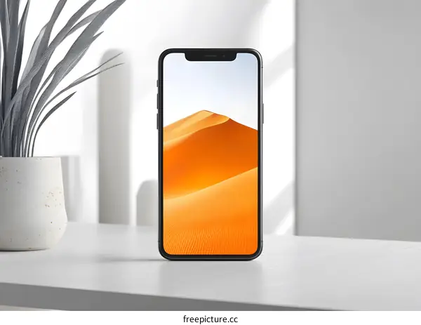 Smartphone with Desert Background on White Table