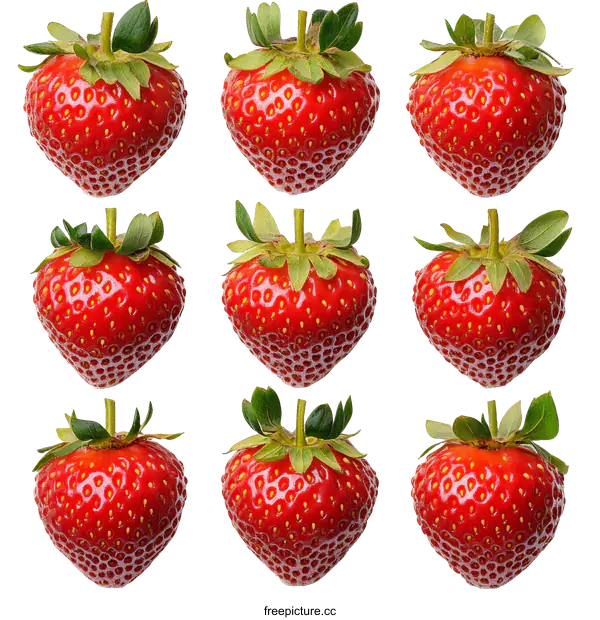 [Transparent Background PNG]Fresh Strawberries Pattern on White Background