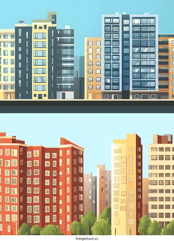 Colorful Cityscape Illustration With Modern Buildings