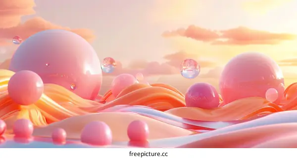 Abstract Pastel Dreamy Colorful Balls Landscape
