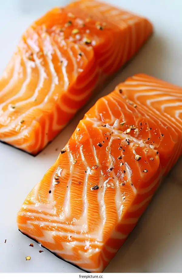 Two pieces of raw salmon fillet
