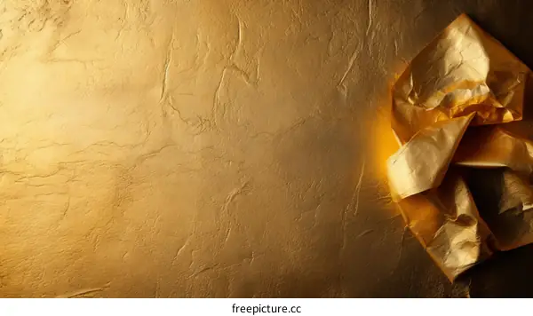 Gold crumpled paper on a golden background