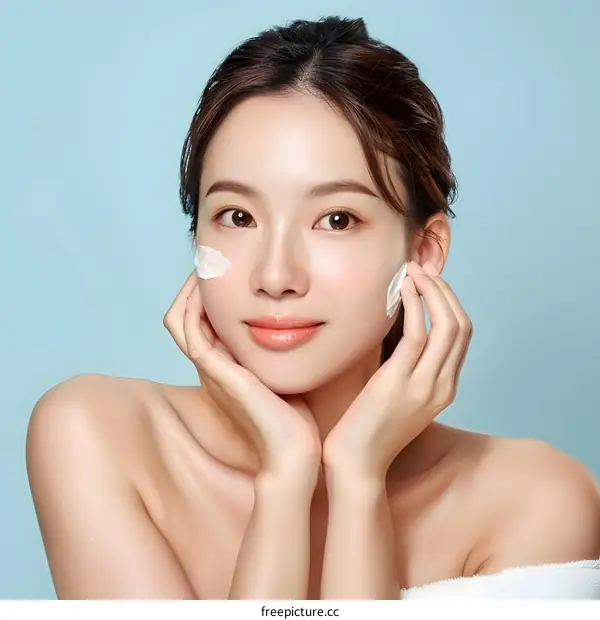 Young Asian Woman Applying Face Cream Beauty Skincare