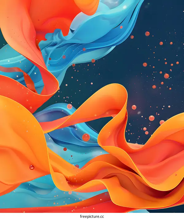 Abstract Colorful Swirling Fluid Shapes and Drops in a Dark Background