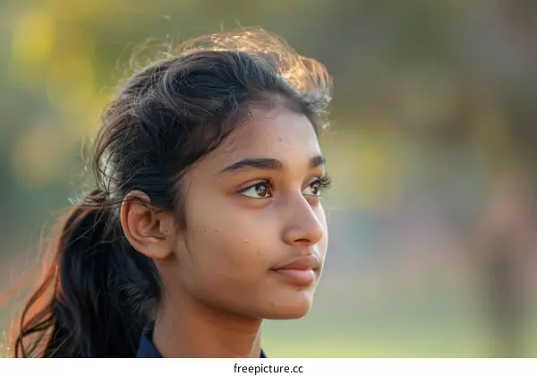 Portrait of a young Indian girl looking away from the camera