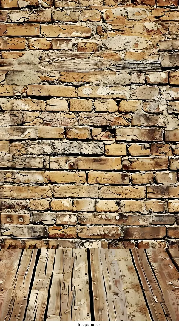 Old Brick Wall and Wooden Floor Background