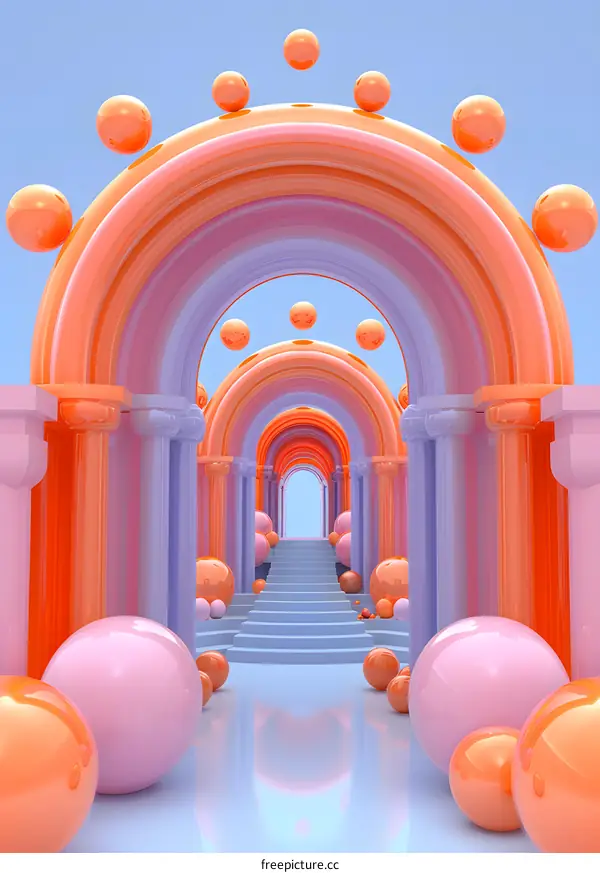 3D Render Abstract  Archway  Pathway  Purple  Pink  Orange  Blue  Minimal  Modern