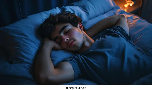 Peaceful Night Sleep of a Young Man