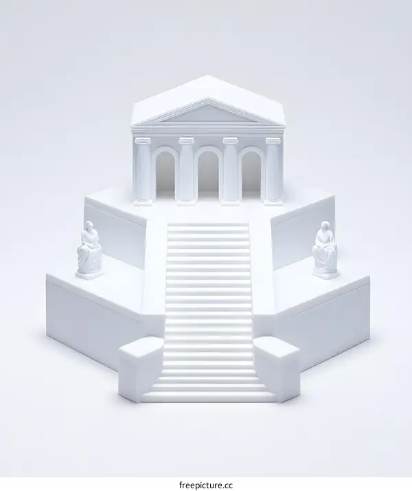 White Miniature Temple Model with Steps and Statues