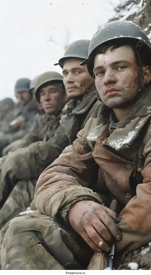 A group of soldiers in winter gear during World War II.