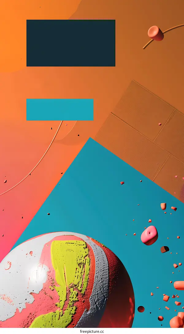 Abstract Art Background with Colorful Geometric Shapes and a Sphere