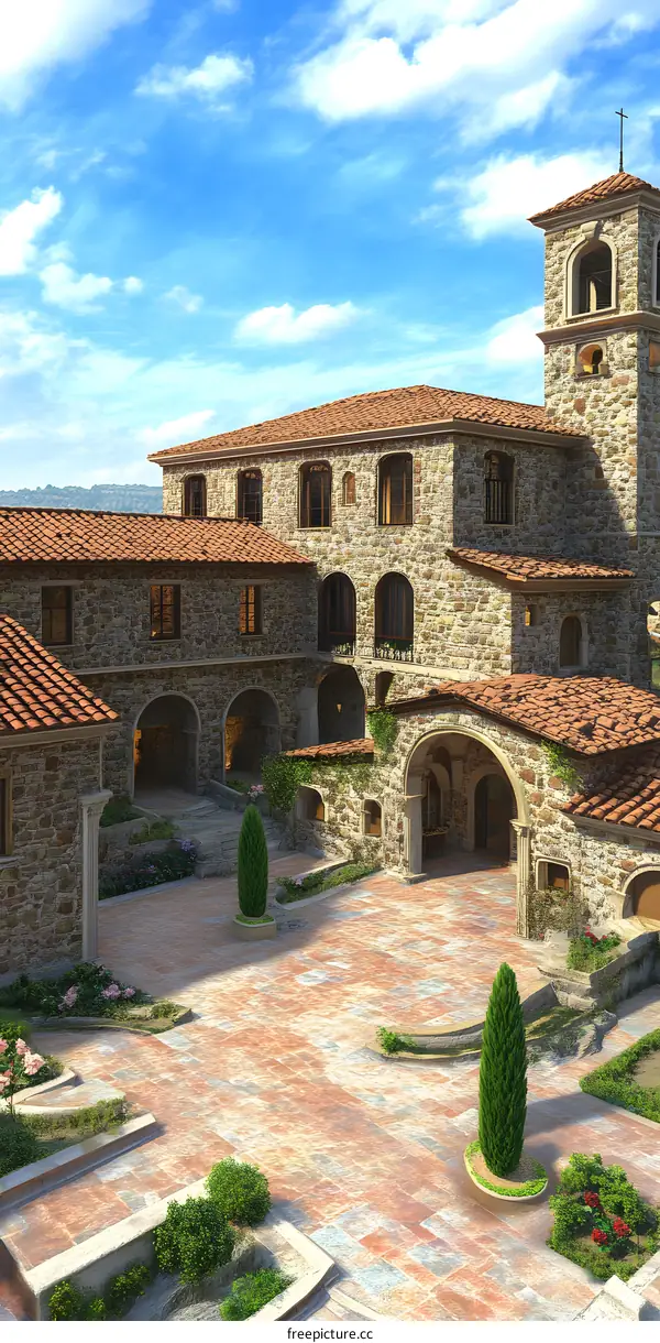 Stone Courtyard Of An Italian Villa