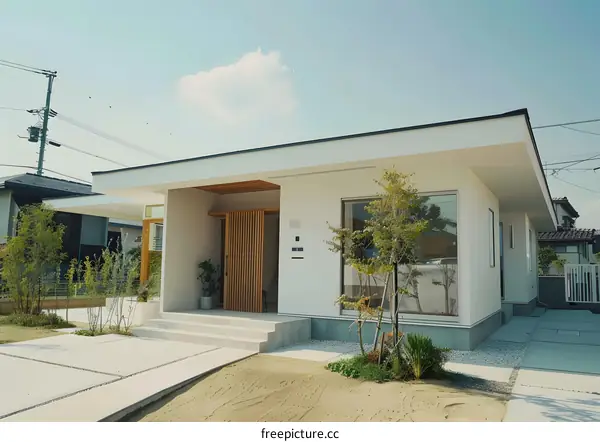 Modern Minimalist House Exterior Design With Wooden Front Door