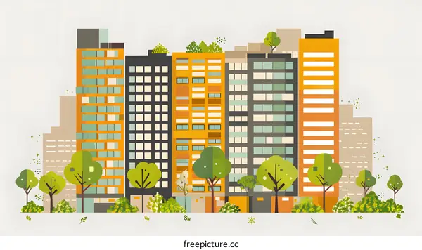Cityscape Illustration With Green Buildings
