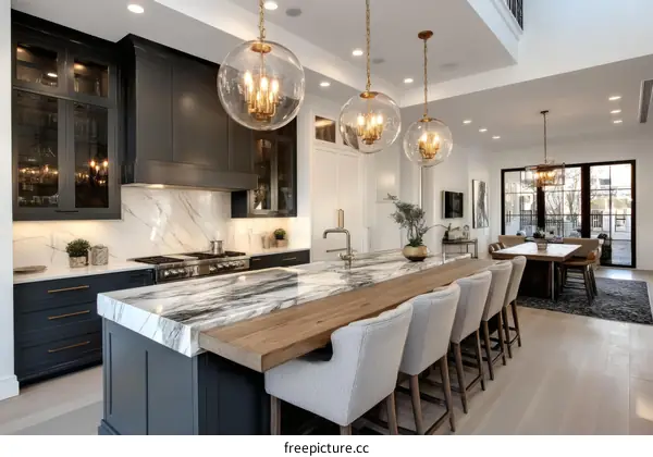 Modern Kitchen with Marble and Wood Countertop