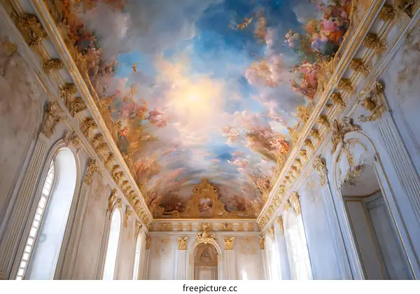 Ornate Palace Ceiling with Fresco