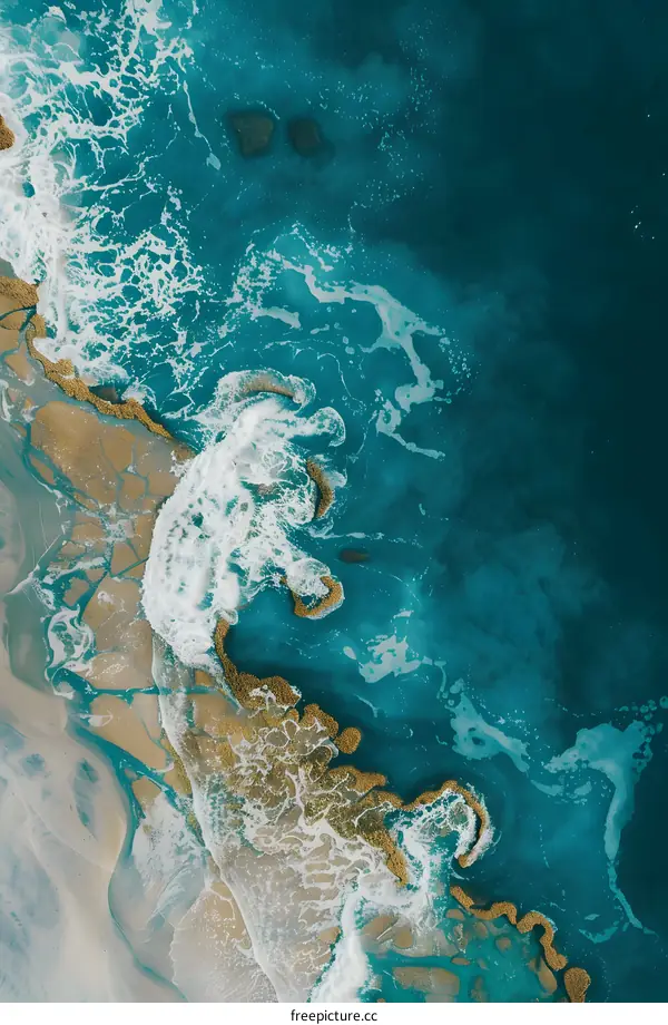 Aerial View of Ocean Waves with White Foam