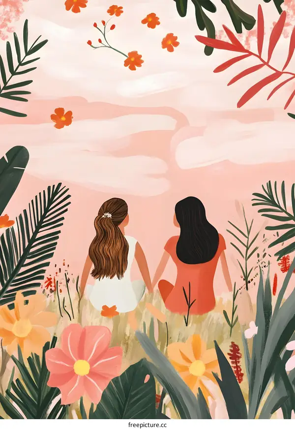 Two Women Sitting in a Garden With Flowers and Plants