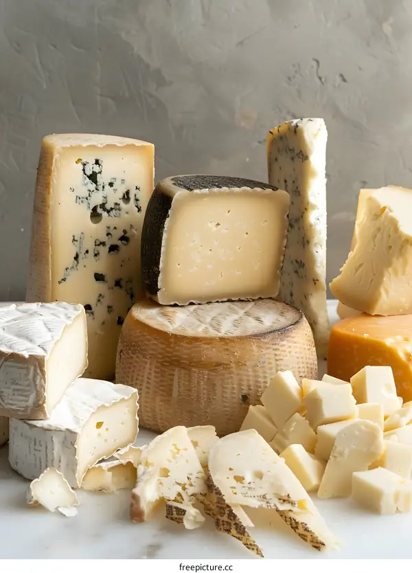 Assortment of Cheese on a Marble Surface