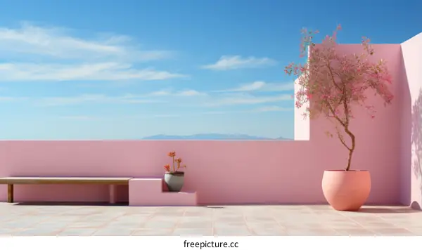 pink building with blue sky