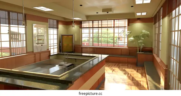 Interior Design of a Modern Bar Counter With Green Granite Top