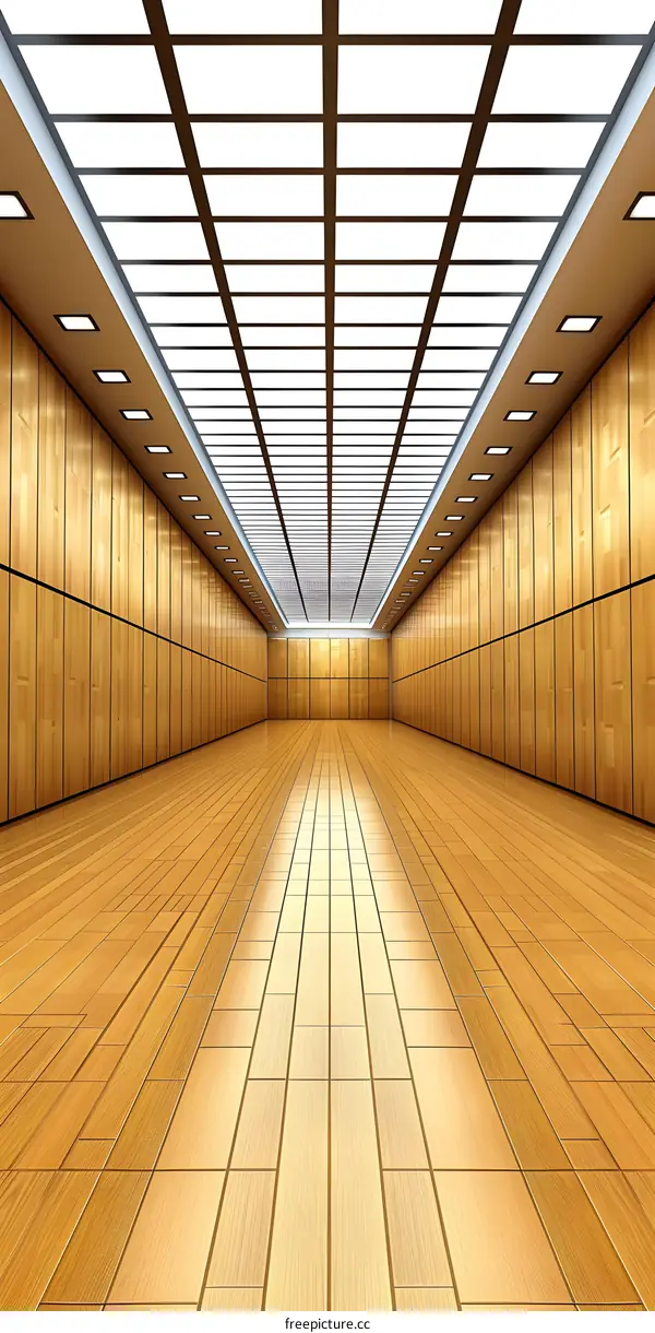 Empty Wooden Room With Grid Ceiling