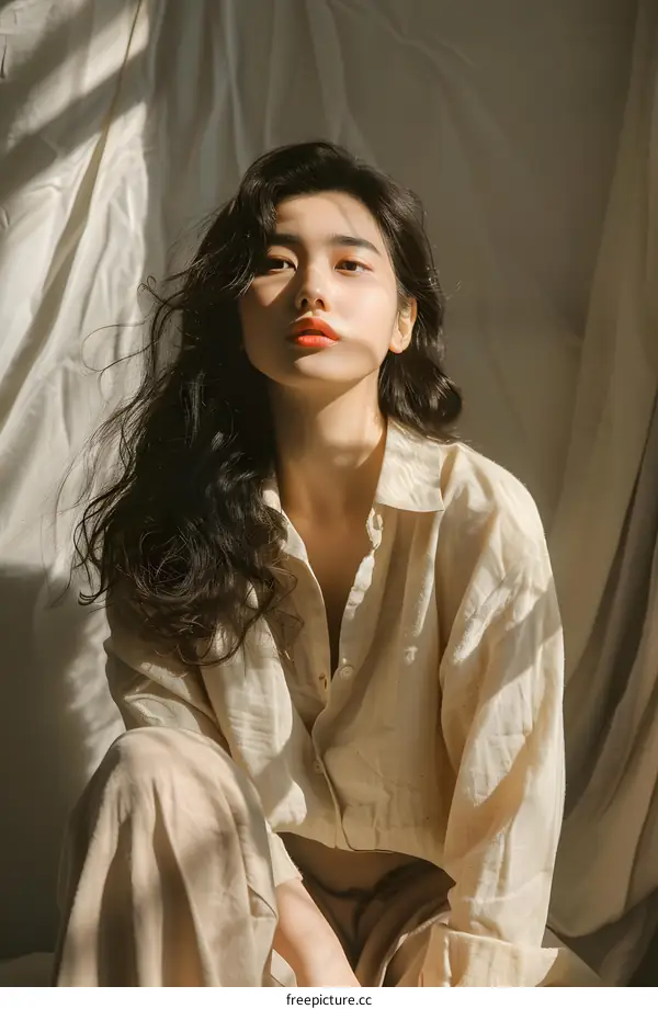 Portrait of a Young Asian Woman with Long Dark Hair