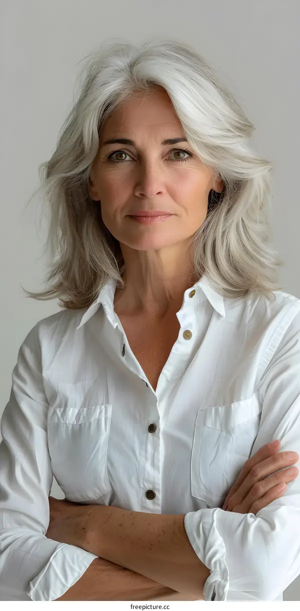 portrait of a middle-aged woman with gray hair
