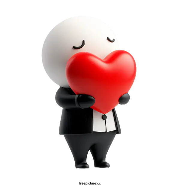 [Transparent Background PNG]Cartoon Character Holding a Big Heart