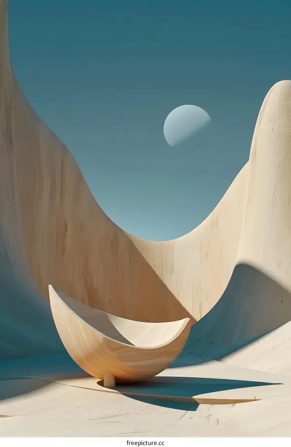 Abstract Wooden Bowl Landscape with Sky and Moon