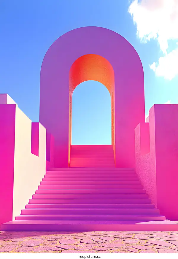 Pink Archway with Stairs Leading to the Sky