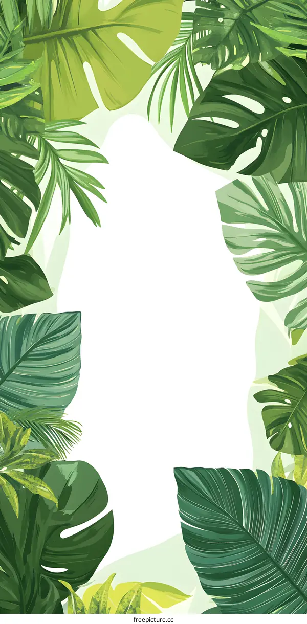 Green Tropical Leaves Frame Background Illustration