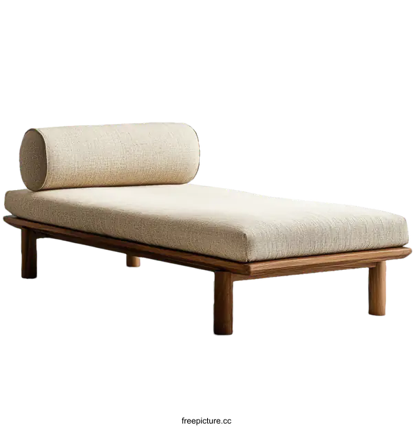 [Transparent Background PNG]Modern Wooden Daybed with Light Beige Upholstery