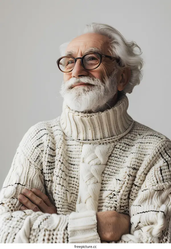 Portrait of a Smiling Elderly Man Wearing a White Sweater